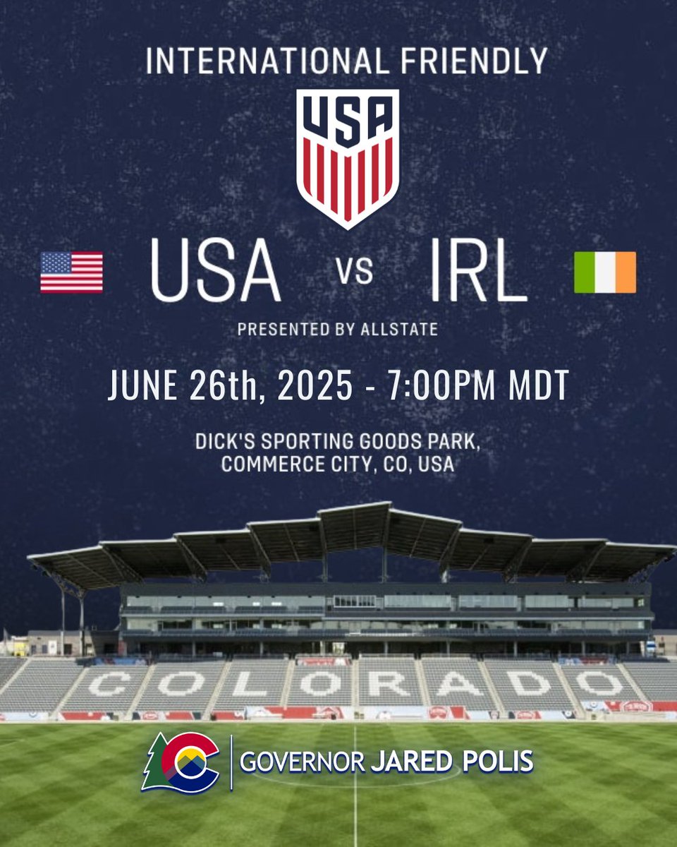 Governor Jared Polis (@govofco) on Twitter photo Excited to cheer on our <a href="/USWNT/">U.S. Women's National Soccer Team</a> as they take on Ireland tonight at Dick's Sporting Goods Park! Excited to cheer on our <a href="/USWNT/">U.S. Women's National Soccer Team</a> as they take on Ireland tonight at Dick's Sporting Goods Park!