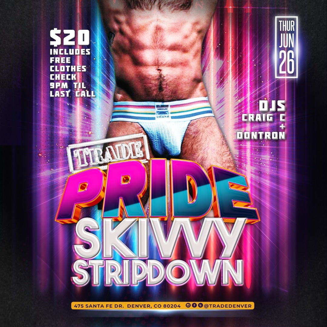 🍑 THURSDAY NIGHT: PRIDE SKIVVY STRIP DOWN 🍑
at @TRADE_denver  – Strip down, STRAP UP, and DANCE all night! 🕺💦

I’ll be posted up w a limited inventory of harnesses &amp; accessories ready to grab and go – perfect for showing off some skin with just enough support 😉

#DenverPride
