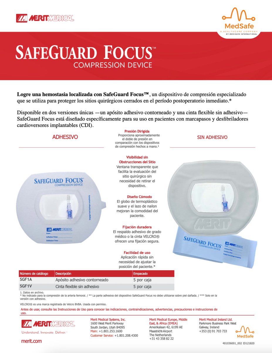 MedSafeint's tweet image. Hemostasia localizada y protección inmediata con SafeGuard Focus™ de Merit Medical

Contáctenos y fortalezca su práctica clínica con soluciones innovadoras.

#EPeeps_Bot #EP_Bot #EPeeps #MedSafeInternational #SafeGuardFocus #MeritMedical #Hemostasia #Cardiología