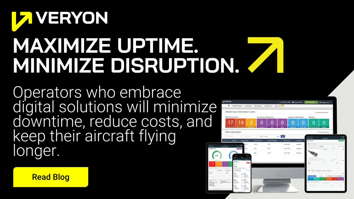 veryonplatform's tweet image. The shift to digital isn’t just an upgrade—it’s a necessity. 

📖 Future-proof your fleet with smarter tech 👉 bit.ly/3EHicM8

#LetsGetYouMoreUptime #FlySafeFlySmart #AviationFuture #MaintenanceTech #VeryonTracking #DigitalTransformation