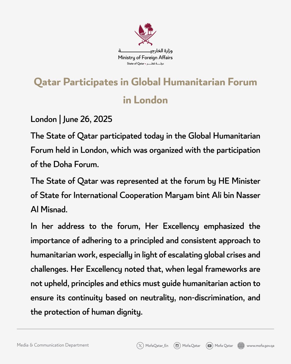 Ministry of Foreign Affairs - Qatar tweet media