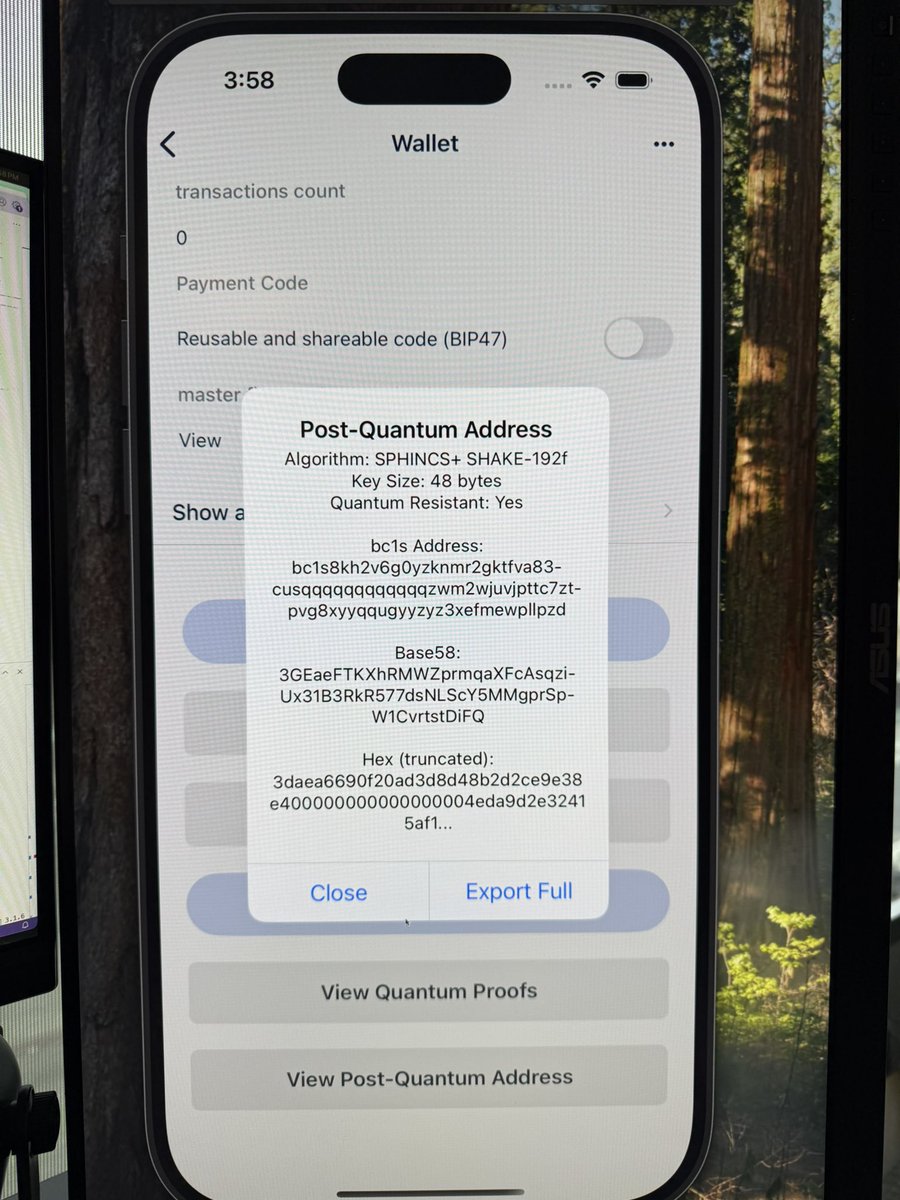 Ben Sigman (@bensig) on Twitter photo Forked BlueWallet and added Post-Quantum cryptography here.
A proof of concept to show that simple, practical defenses do exist against the quantum threat to Bitcoin…
This is based on recent conversations <a href="/dotkrueger/">Fred Krueger</a> and I have had with the legendary <a href="/chaumdotcom/">David Chaum</a> Forked BlueWallet and added Post-Quantum cryptography here.
A proof of concept to show that simple, practical defenses do exist against the quantum threat to Bitcoin…
This is based on recent conversations <a href="/dotkrueger/">Fred Krueger</a> and I have had with the legendary <a href="/chaumdotcom/">David Chaum</a>