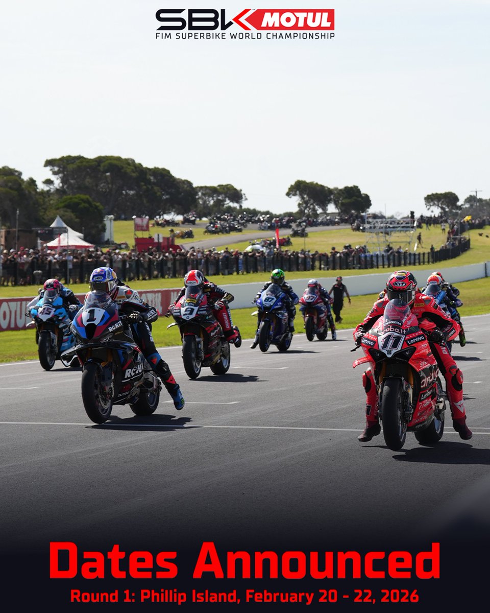 The Phillip Island Circuit will raise the curtain for the 2026 MOTUL FIM Superbike World Championship season, with Round 1 confirmed to be held on February 20 – 22, 2026.

The final lot of official pre-season testing will also be held in the days prior on February 16 and 17, 2026