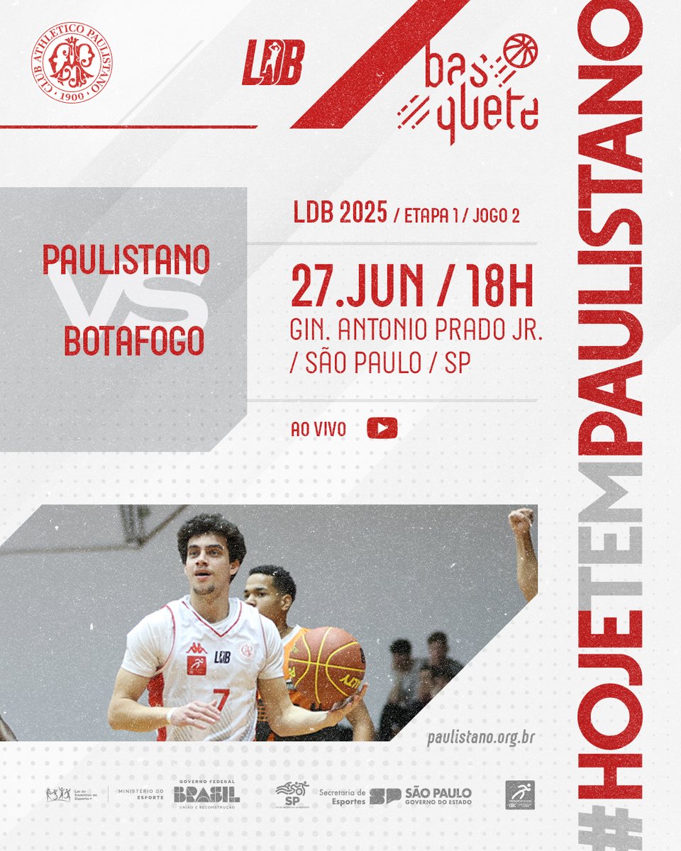 CAPbasquete's tweet photo. VENHA TORCER!

🏀 Paulistano x Botafogo
🏆 LDB 2025 (Jogo 2 – Primeira Fase)
🗓 27/6/2024 (sexta-feira)
⏰ 18h (horário de Brasília)
🏟 Ginásio Antonio Prado Junior, em São Paulo (SP)
📺 YouTube (NBB Oficial) e NBB Basquetpass.

🎫 Entrada Franca

#GOCap #HojeTemPaulistano https://t.co/1rQQBva5Wc