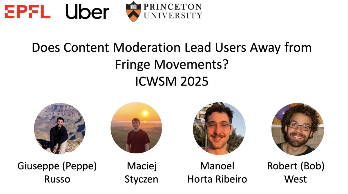 I'm so happy that our work, "Does Content Moderation Lead Users Away from Fringe Movements? Evidence from a Recovery Community," got the Honorable Mention award at ICWSM! 🏆📷
ojs.aaai.org/index.php/ICWS…