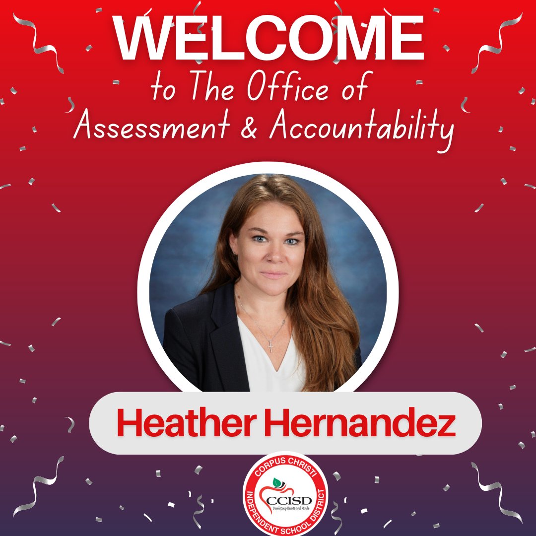 CCISD Office of Assessment and Accountability (@ccisd_oaa) on Twitter photo We are thrilled to welcome Heather Hernandez to the Office of Assessment and Accountability!
Her passion and expertise will be a valuable addition to our team as we continue our mission to support student success. <a href="/CCISD/">CCISD</a> <a href="/Soniaz76/">Sonia Zyla</a> <a href="/DrSandraClement/">Dr. Sandra Clement</a> We are thrilled to welcome Heather Hernandez to the Office of Assessment and Accountability!
Her passion and expertise will be a valuable addition to our team as we continue our mission to support student success. <a href="/CCISD/">CCISD</a> <a href="/Soniaz76/">Sonia Zyla</a> <a href="/DrSandraClement/">Dr. Sandra Clement</a>