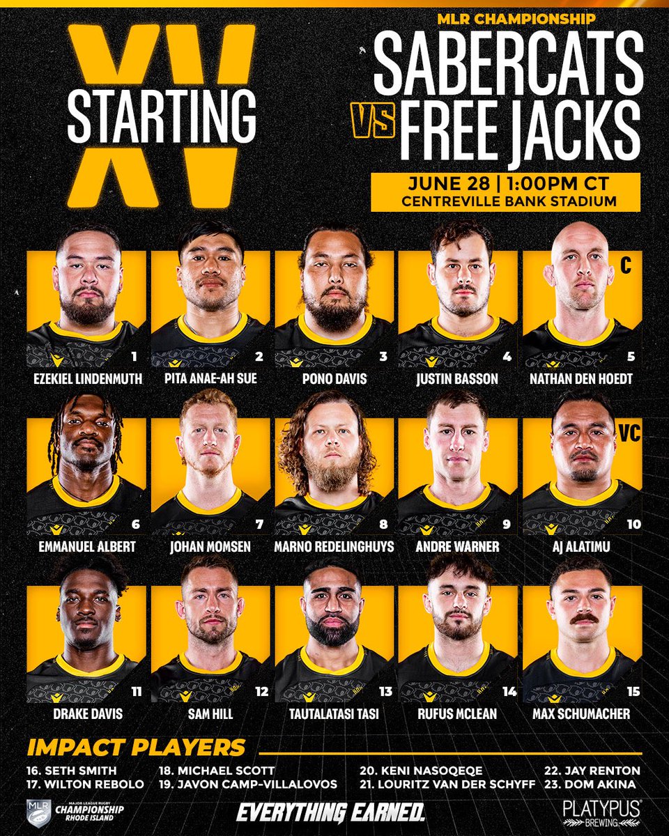 HOUSaberCats's tweet photo. Your #MLRChampionship squad is locked in to face the Free Jacks this Saturday 😼
Join us for the Final Watch Party of the season at @Platypusbrewing 🎉
It all comes down to this — let’s go, ‘Cats! 🏆
#EverythingEarned 🔥 https://t.co/7xIeZdvrab