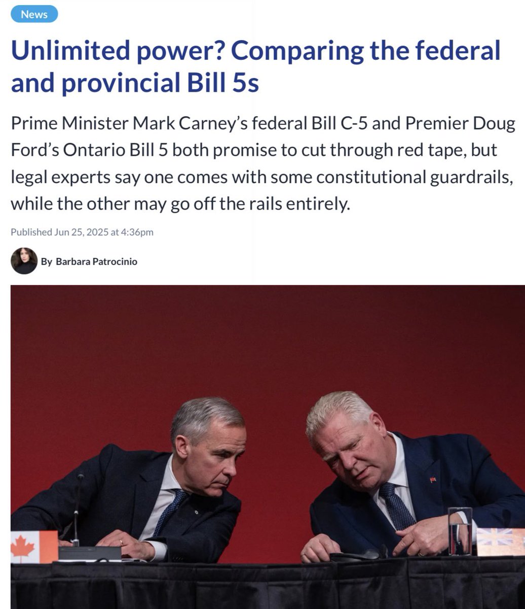 The Ford PCs and Trudeau-Carney Liberals teamed up again with nearly identical bills that hand massive, undemocratic powers to cabinet ministers.

The Ontario PCs’ Bill 5 is even worse than the federal version. No limits. No oversight. No accountability.

qpbriefing.com/news/unlimited…