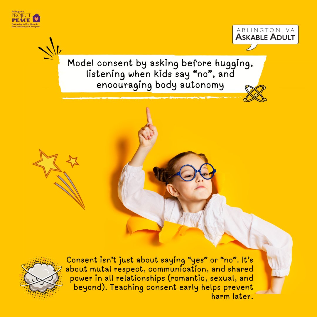 ArlProjectPEACE's tweet photo. #Consent is an everyday practice, not just a sex talk. Let's make it the norm. Having nonjudgmental, open conversations with young people is a great place to start!
#consentculture #healthyrelationships #arlingtonaskableadult #projectpeace https://t.co/78SqnTcchf
