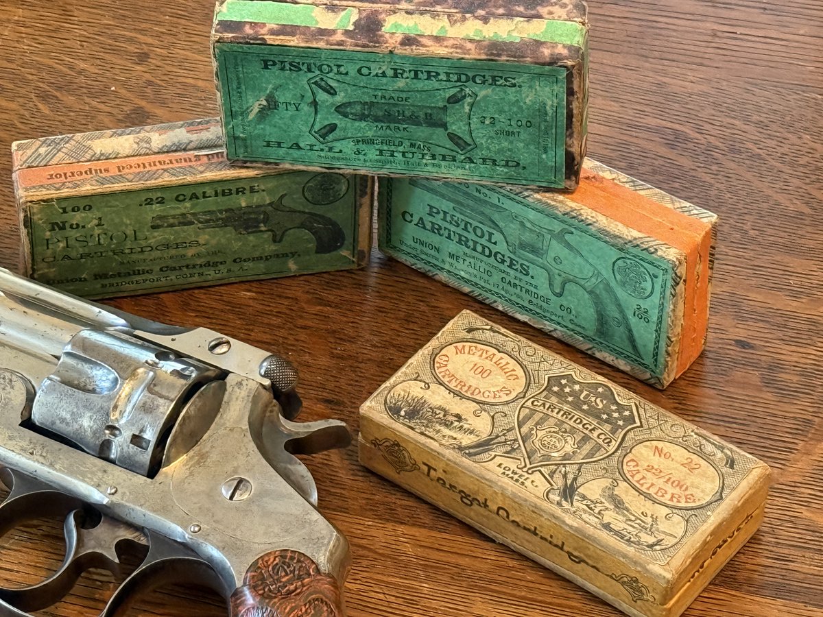 Michael Helms (@firearmshistory) on Twitter photo 1860s ammo game was BRUTAL. Two of these cartridge companies didn't survive the decade. The other two? Early Union Metallic before they dominated the market. All made .22 rimfire for the <a href="/Smith_WessonInc/">Smith & Wesson Inc.</a> Model 1. (Yes, that's a .44 DA in the pic—sue me, I didn't have a Model 1 1860s ammo game was BRUTAL. Two of these cartridge companies didn't survive the decade. The other two? Early Union Metallic before they dominated the market. All made .22 rimfire for the <a href="/Smith_WessonInc/">Smith & Wesson Inc.</a> Model 1. (Yes, that's a .44 DA in the pic—sue me, I didn't have a Model 1