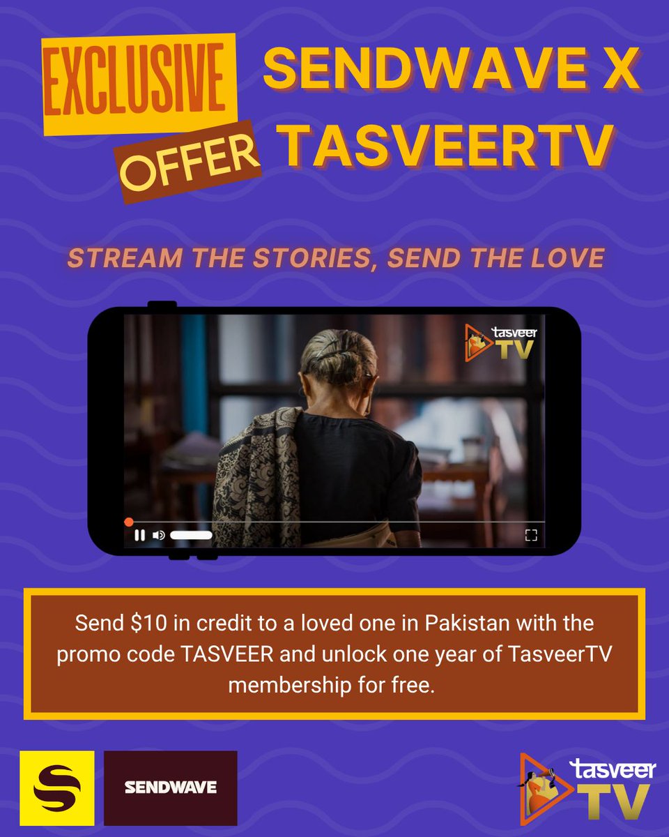 🎬 Stream stories, send love!

Get $10 credit + 1-year free TasveerTV when you use code TASVEER on <a href="/sendwaveapp/">Sendwave</a>

Support your loved ones &amp; unlock South Asian indie gems across borders &amp; screens. 💛

#TasveerTV #StreamSouthAsian #SupportIndieFilm  #independentcinema #sendwave
