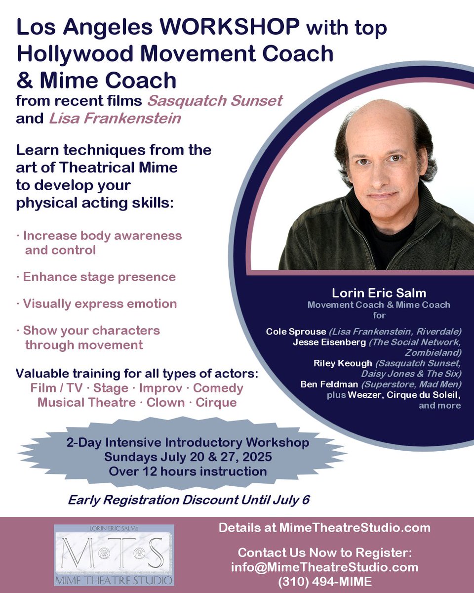 MovementMime's tweet photo. Early registration discount until July 6th. Save up to $25.00! Learn some of the fundamental techniques I teach actors for creature roles, #motioncapture, and more! Details: https://t.co/ZNjBxqgGJT #mime #acting #theatre #physicaltheatre #Improv #dance #movementforactors https://t.co/WGqbULVXf1