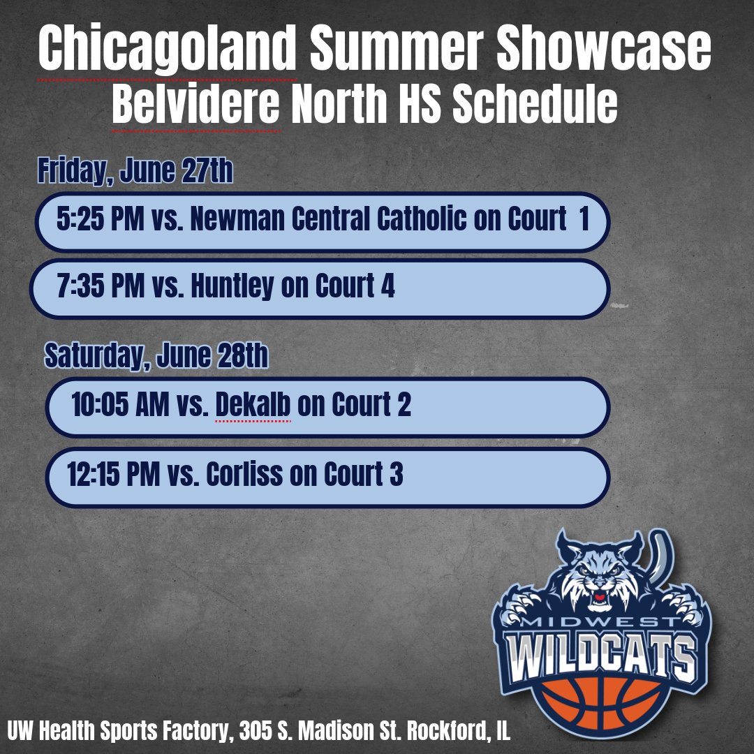 Midwest Wildcats Basketball (@midwestwildcats) on Twitter photo Noah Rooney and Madden Martinez are playing with Belvidere North High School at the Chicagoland Summer Showcase in Rockford this weekend. The schedule is posted below. Good luck, Boys! <a href="/martinez_madden/">Madden Martinez</a> Noah Rooney and Madden Martinez are playing with Belvidere North High School at the Chicagoland Summer Showcase in Rockford this weekend. The schedule is posted below. Good luck, Boys! <a href="/martinez_madden/">Madden Martinez</a>