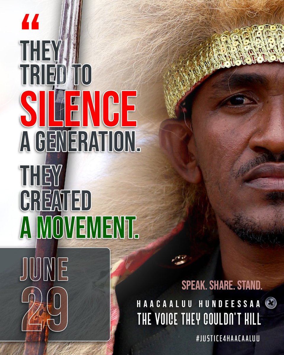 " The empire feared His Mic more than their guns. " - @qubeemn

🎶 |  His Words Moved a Nation.
⚖️ |  His Assassination Still Demands Justice.

Mark the date | June 29 | Virtual Event 
#justice4haacaaluu #Justice4Oromos