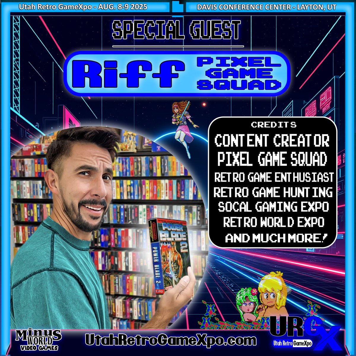 UtahRetroGameX's tweet image. We would like to welcome Riff from @pixelgamesquad as a special guest of the Utah Retro GameXpo. Avoid the lines and get your tickets now before prices go up at the door. utahretrogamexpo.com/event-passes
