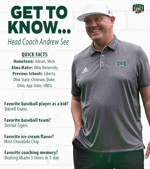 Ohio_Baseball's tweet image. 𝐆𝐞𝐭 𝐭𝐨 𝐊𝐧𝐨𝐰, Head Coach Andrew See 😺
Tune in next week for the full interview with coach!
#OUohyeah