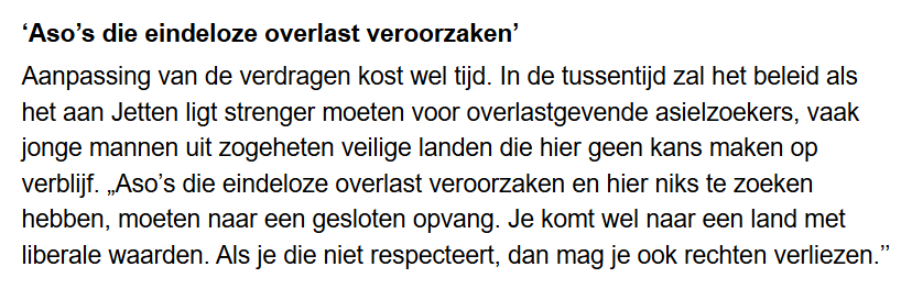 Let hier, naast de fascistoïde retoriek, op het gebruik van het woord 'overlast'.

Voor een woord dat zo vaak politiek wordt gebruikt is het zo goed als betekenisloos.

Of wordt het juist dáárom gebruikt?

🧵Overlast: het betekenisloze sleutelwoord van racistische repressie