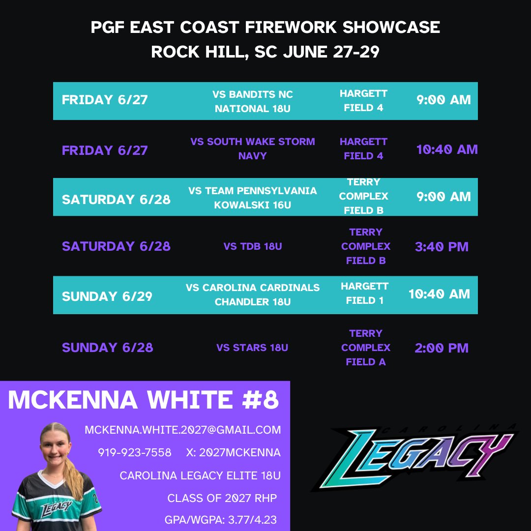 Ready for another weekend of softball! Here is our schedule! 💜