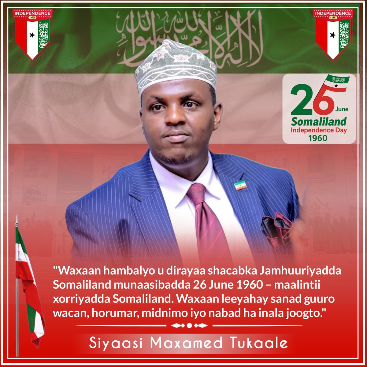 On this momentous occasion of June 26, we extend our heartfelt congratulations to the Republic of Somaliland on its Independence Day. This day symbolizes the courage and determination of a proud nation. May your journey toward peace, prosperity, and self-determination.