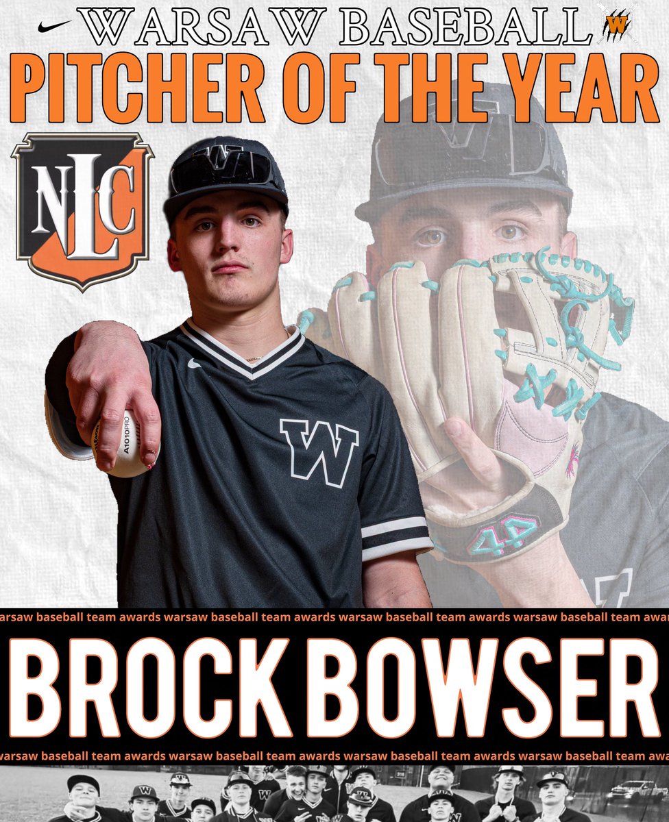 SEASON TEAM AWARDS
The season awards are voted on by the team, with players recognizing effort and effectiveness in their peers.
Senior BROCK BOWSER
Pitcher of the Year
33 Innings Pitched with 53 Strikeouts 
#Warsaw #Baseball #WarsawTigers