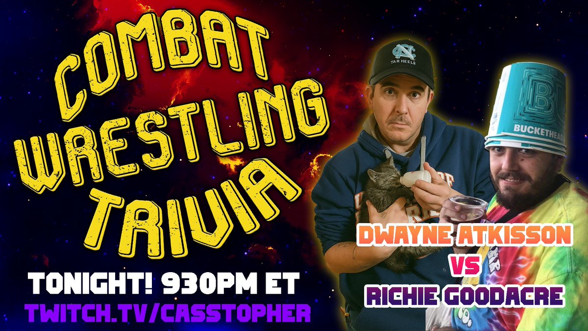 Chris Cass || twitch.tv/casstopher (@cadoubles) on Twitter photo TONIGHT! The Play-in matches continue in CWT with former winner of a World Contender's Tournament <a href="/DwayneAtkisson/">DwAyNe AtKiSsOn</a> takes on wrestling trivia veteran Richie Nemo Goodacre
The fun goes down at 930 ET!
twitch.tv/casstopher to play along! TONIGHT! The Play-in matches continue in CWT with former winner of a World Contender's Tournament <a href="/DwayneAtkisson/">DwAyNe AtKiSsOn</a> takes on wrestling trivia veteran Richie Nemo Goodacre
The fun goes down at 930 ET!
twitch.tv/casstopher to play along!