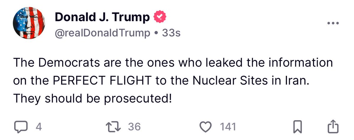 FiveEyesintel's tweet photo. 🚨 BREAKING: #Trump drops a bombshell — accuses Democrats of leaking classified info!

“They should be prosecuted,” he says.

🔥 This just got serious. #nuclear https://t.co/WYnXPA9Sb5