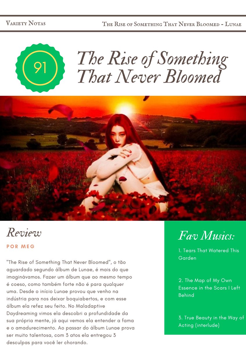 — Anunciamos a nota do álbum "The Rise of Something That Never Bloomed" de <a href="/infolunae/">.</a> (91), veja a review completa: