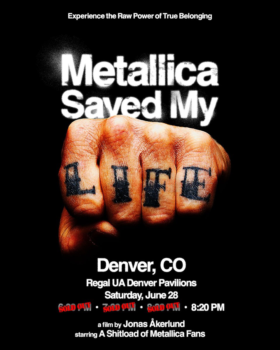 By popular demand, a FOURTH screening of #MetallicaSavedMyLife has been added to the #M72Denver Takeover lineup!

Limited Tickets Still Available 🎟️ metallica.lnk.to/MSML-Denver