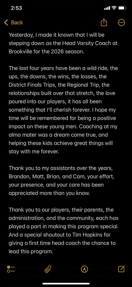 tyeaton5's tweet photo. Yesterday, I made it known that I will be stepping down as the leader of @BrookvilleBB.
Proud of all that we accomplished and the lives weโve had a positive impact on.
#HumDevs Forever ๐ค https://t.co/VsvCvL5RmK