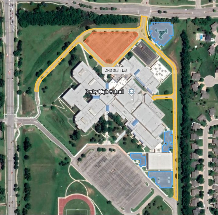 DHS_Panthers's tweet image. ‼️ Derby High School Paving Project ‼️

As you are visiting the high school, please make note the DHS paving project starts on Monday, June 30. All yellow and orange areas will be affected.

Thank you for your patience as we work to improve our school facilities!