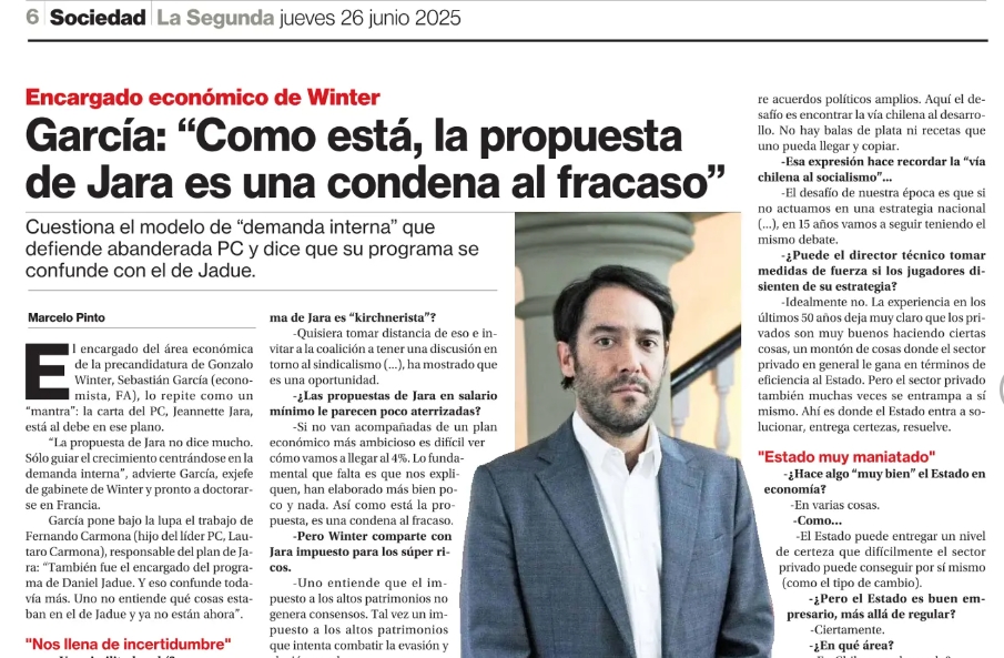 Asesor de Winter 
Destruye programa economico de JARA
Dice que es el de JADUE ....