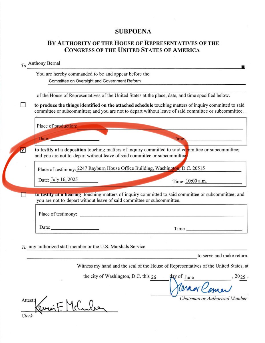 Catherine Herridge (@c__herridge) on Twitter photo .<a href="/GOPoversight/">Oversight Committee</a> issues subpoena for Anthony Bernal
Key player - First hand knowledge President Biden’s cognitive decline and use autopen
Timing: More than half dozen former senior aides apparently won’t have protections of executive privilege in this probe (No top cover) .<a href="/GOPoversight/">Oversight Committee</a> issues subpoena for Anthony Bernal
Key player - First hand knowledge President Biden’s cognitive decline and use autopen
Timing: More than half dozen former senior aides apparently won’t have protections of executive privilege in this probe (No top cover)