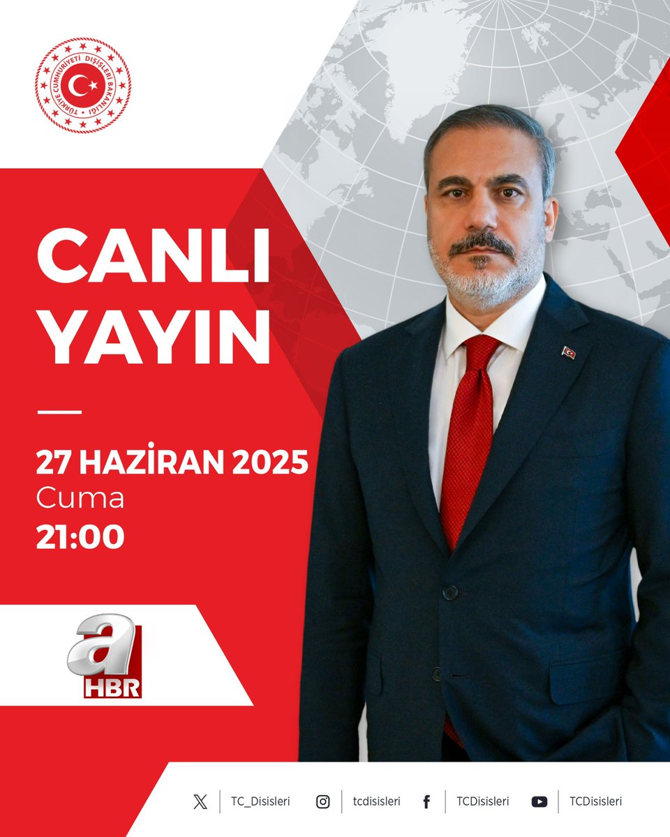 Bakanımız <a href="/HakanFidan/">Hakan Fidan</a>, yarın saat 21:00'de A Haber'de gündemi değerlendirecek.