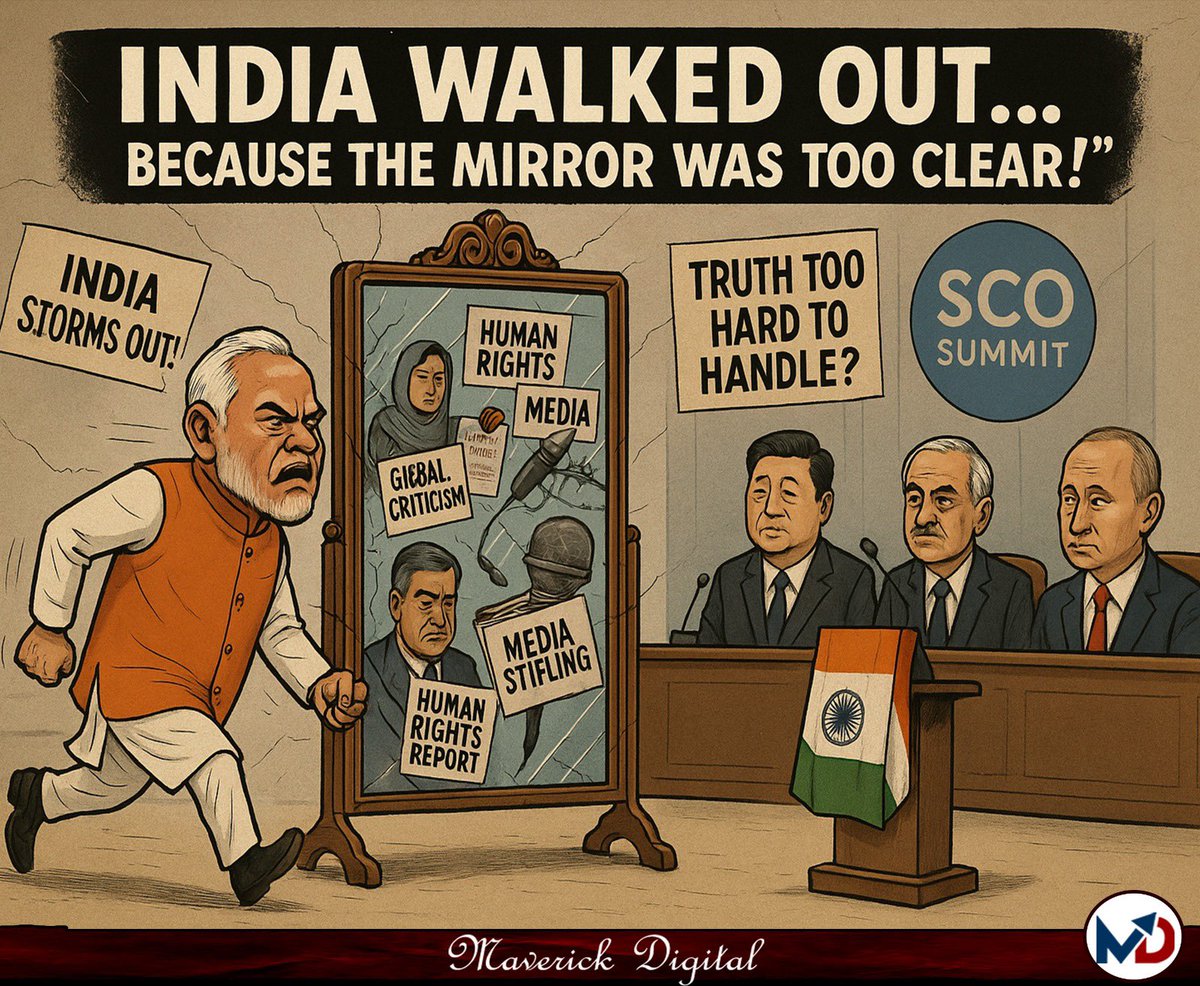 AiwithAbbas's tweet photo. India storms out of SCO Summit! 🚪🇮🇳
Faced with a mirror of truth — human rights abuses, media suppression & global criticism — the mask slipped. 🪞📉
Truth hurts when it’s too clear! 👀💥
#SCO #IndiaWalksOut #HumanRights #MediaFreedom #ModiExposed #GlobalTruth #MirrorOfReality https://t.co/3rsj5Q6NWd