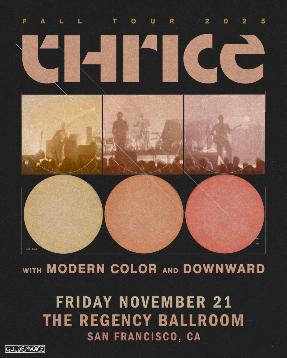 𝓞𝓷 𝓢𝓪𝓵𝓮 𝓝𝓸𝔀: <a href="/Thrice/">THRICE</a> turns up the noise with @MODERNCOLORBand and <a href="/downwardok/">DOWNWARD</a> at The Regency on Friday, Nov. 21 🖤 

🎫 rebrand.ly/Thrice
