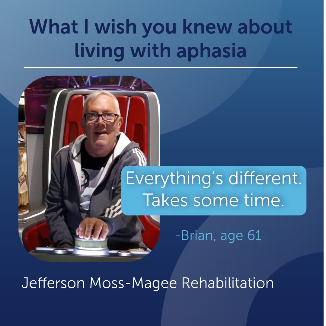MossMageeRehab's tweet image. In Recognition of aphasia awareness month Brian shares his experience living with this language disorder. Brian is a member of our aphasia support group who suffered a stroke a few years ago. ￼ #aphasia #stroke #speechtherapy