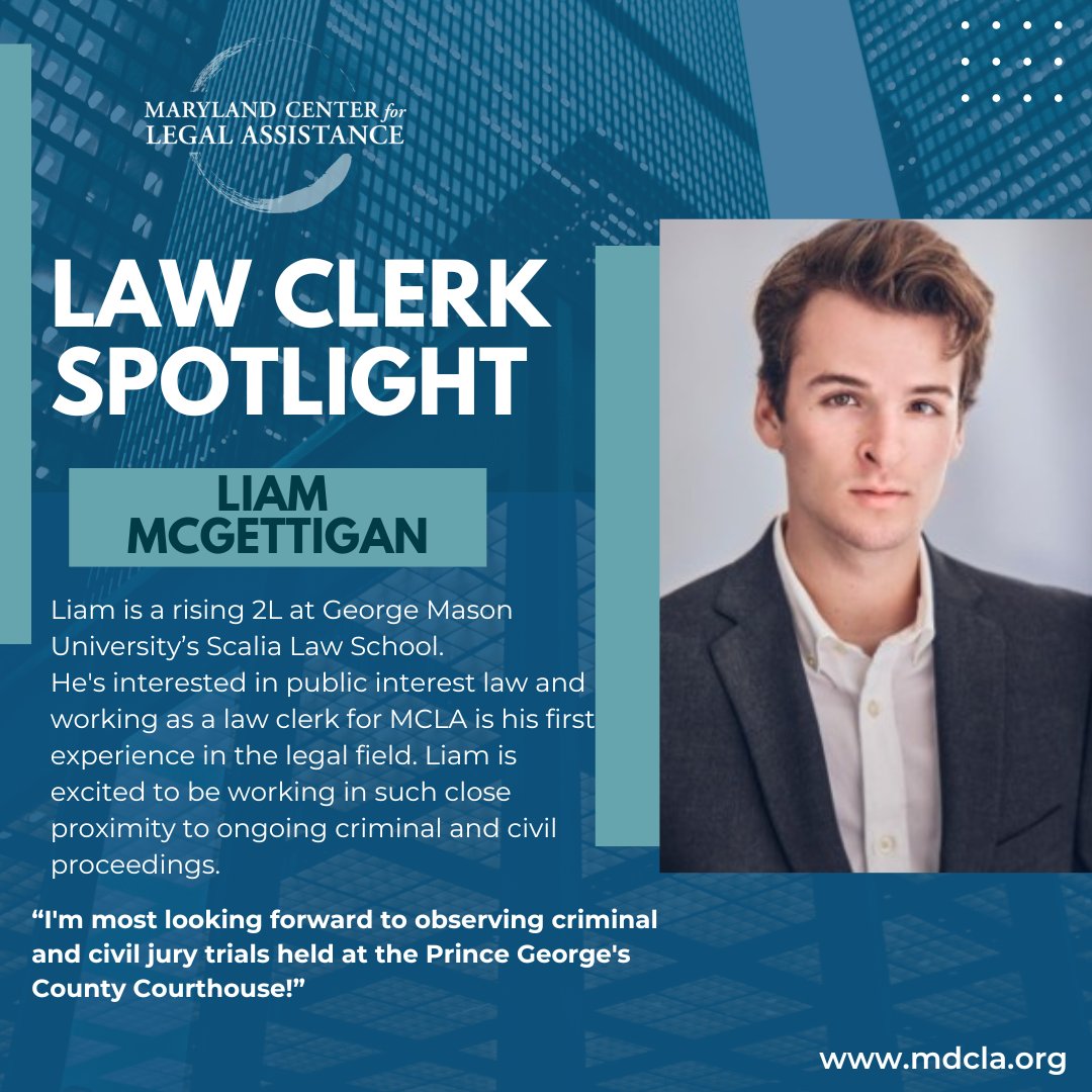 Maryland_CLA's tweet photo. Liam is a rising 2L at George Mason University’s Scalia Law School, and one of MCLA's newest law clerks. Liam, welcome to MCLA! https://t.co/1nUuQKYDk2