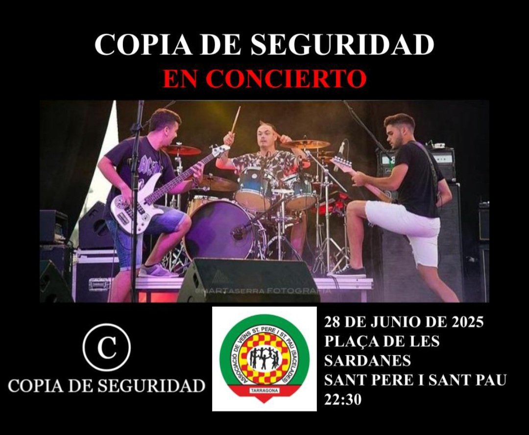 Dissabte no us perdeu l'actuació de COPIA DE SEGURIDAD després del sopar de germanor.
Ens faran cantar i ballar amb les seves millors versions!