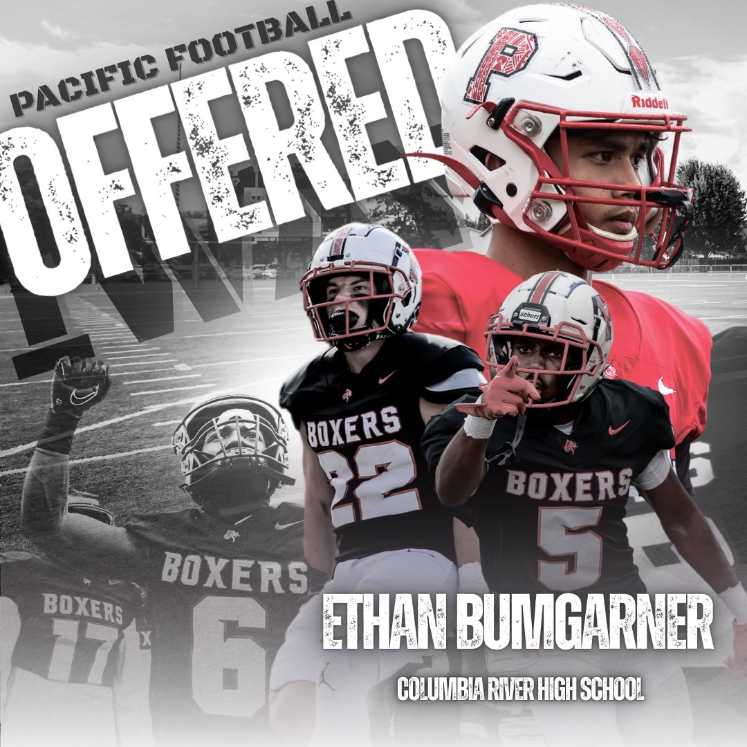 Ethan "EB" Bumgarner (@ethanbumgarner5) on Twitter photo After a great phone call with <a href="/Coach_Taura/">Kit Taura</a> I am grateful to receive an offer from Pacific University!
Go boxers!!
<a href="/Boxer_Football/">Pacific Football</a> <a href="/coach_JBates/">John Bates</a> <a href="/football_river/">Columbia River Football</a> <a href="/eforcefootball/">EForce Football</a> <a href="/spatmn/">Dewayne patterson</a> After a great phone call with <a href="/Coach_Taura/">Kit Taura</a> I am grateful to receive an offer from Pacific University!
Go boxers!!
<a href="/Boxer_Football/">Pacific Football</a> <a href="/coach_JBates/">John Bates</a> <a href="/football_river/">Columbia River Football</a> <a href="/eforcefootball/">EForce Football</a> <a href="/spatmn/">Dewayne patterson</a>