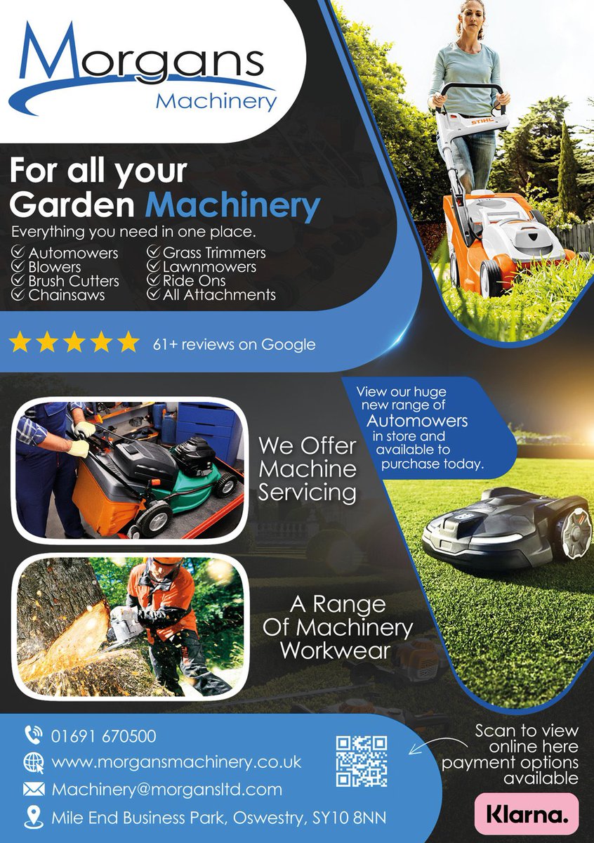 #NorthWalesSocial ⬆️🏴🤝 (@nwalessocial) on Twitter photo #NWalesHour
#businesspromotion
#Wrexham
Among the businesses benefiting from promotion by <a href="/love_wrexham/">Love Wrexham Magazine</a>
Morgans.. for all your garden machinery
Automowers | Blowers | Brush cutters | Chainsaws | Grass trimmers | Ride-ons | All attachments
morgansmachinery.co.uk #NWalesHour
#businesspromotion
#Wrexham
Among the businesses benefiting from promotion by <a href="/love_wrexham/">Love Wrexham Magazine</a>
Morgans.. for all your garden machinery
Automowers | Blowers | Brush cutters | Chainsaws | Grass trimmers | Ride-ons | All attachments
morgansmachinery.co.uk