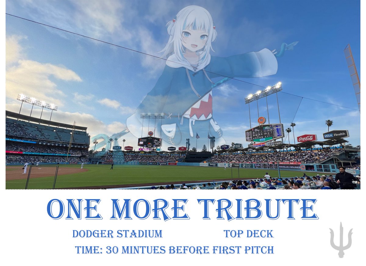 *PLEASE SHARE*

To my fellow Hololive fans &amp; Chumbuds attending the Dodgers game next week (7/5). We’ve had many great tributes to our favorite shark these past couple months but I feel in my heart of hearts that if I didn’t contribute one last goodbye at Dodger Stadium I would