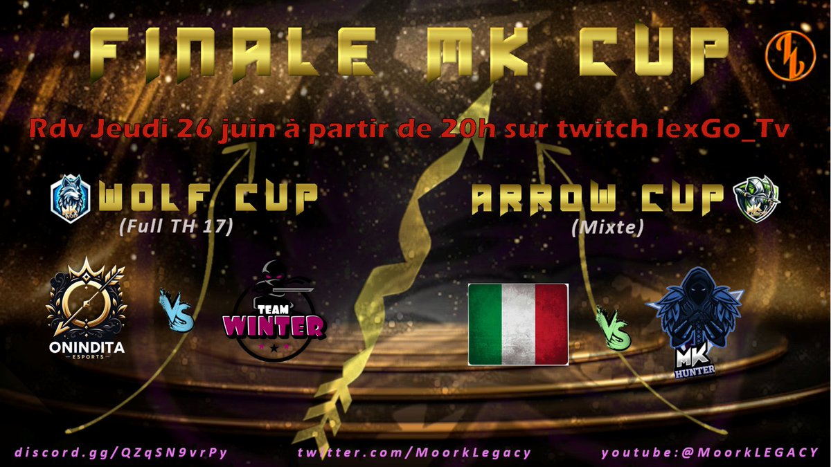 ⏰ C'est l'heure de nos GRANDES FINALES !

Arrow Cup ce soir en direct sur la chaîne de <a href="/LEXoffi/">LEX</a> !

Wolf Cup demain soir !