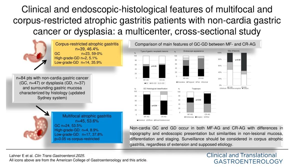 ACG_CTG's tweet image. Clinical and Endoscopic-Histological Features of Multifocal and Corpus-Restricted Atrophic Gastritis Patients with Non-Cardia Gastric Cancer or Dysplasia: A Multicenter, Cross-Sectional Study
Lahner, et al.
➡️ bit.ly/44koPy1
@AmCollegeGastro @brianjacobsonmd