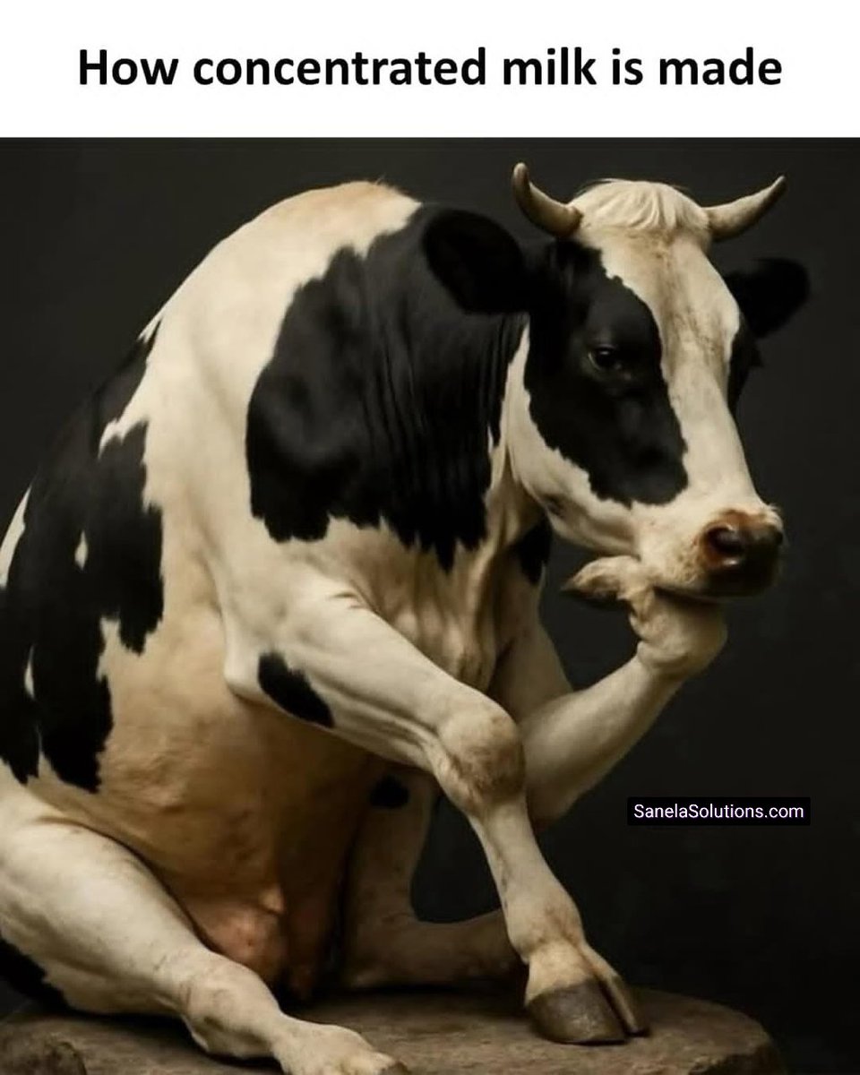 LS_IA_SANELAH's tweet photo. Discover the secret to concentrated milk: moo-ditation magic! 😂🐄💭 Enjoy the dairy charm and share for a smile. 🐮✨ #DairyDelight https://t.co/SBBduTSuW9