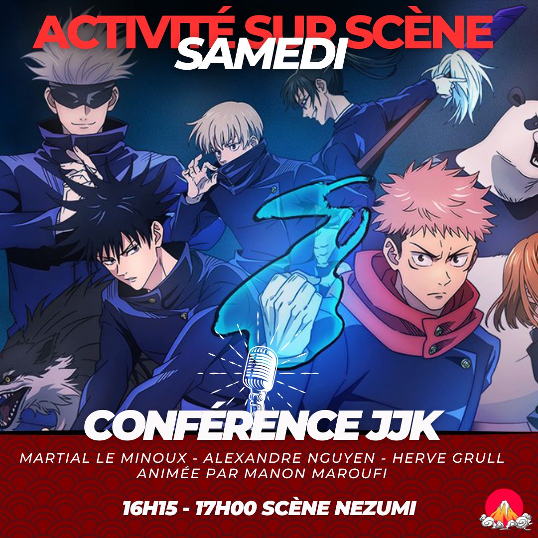A ne pas manquer à Japan Expo!!

Rendez-vous samedi sur la scène Nezumi à 16h15 pour une conférence exclusive du cast VF de Jujutsu Kaisen 🔥

Avec Martial Le Minoux (Geto), Alexandre Nguyen (Yuta), Hervé Grüll (Itadori) et animée par notre super Manon nationale 🤩