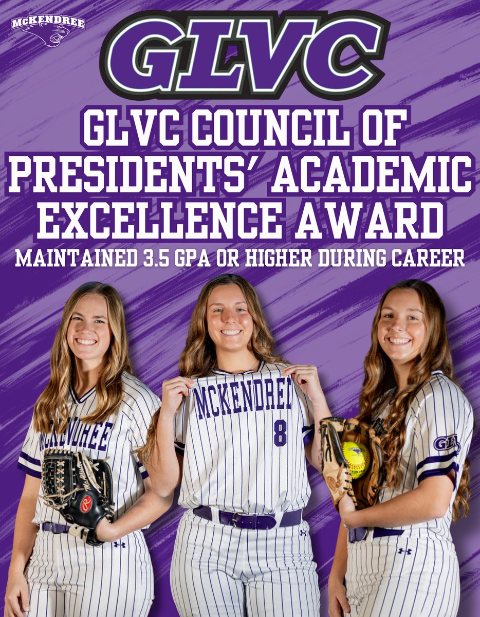 McKendree Softball (@mckendreesb) on Twitter photo Congratulations to <a href="/pmacturk_paige/">Paige McAllister</a> <a href="/jenna_roth3/">Jenna Roth</a> and <a href="/roth_s11/">Sarah Roth</a> on their outstanding academic careers at McKendree and receiving the GLVC Council of Presidentsβ Academic Excellence Award! π
π mckbearcats.com/news/2025/6/26β¦ Congratulations to <a href="/pmacturk_paige/">Paige McAllister</a> <a href="/jenna_roth3/">Jenna Roth</a> and <a href="/roth_s11/">Sarah Roth</a> on their outstanding academic careers at McKendree and receiving the GLVC Council of Presidentsβ Academic Excellence Award! π
π mckbearcats.com/news/2025/6/26β¦
