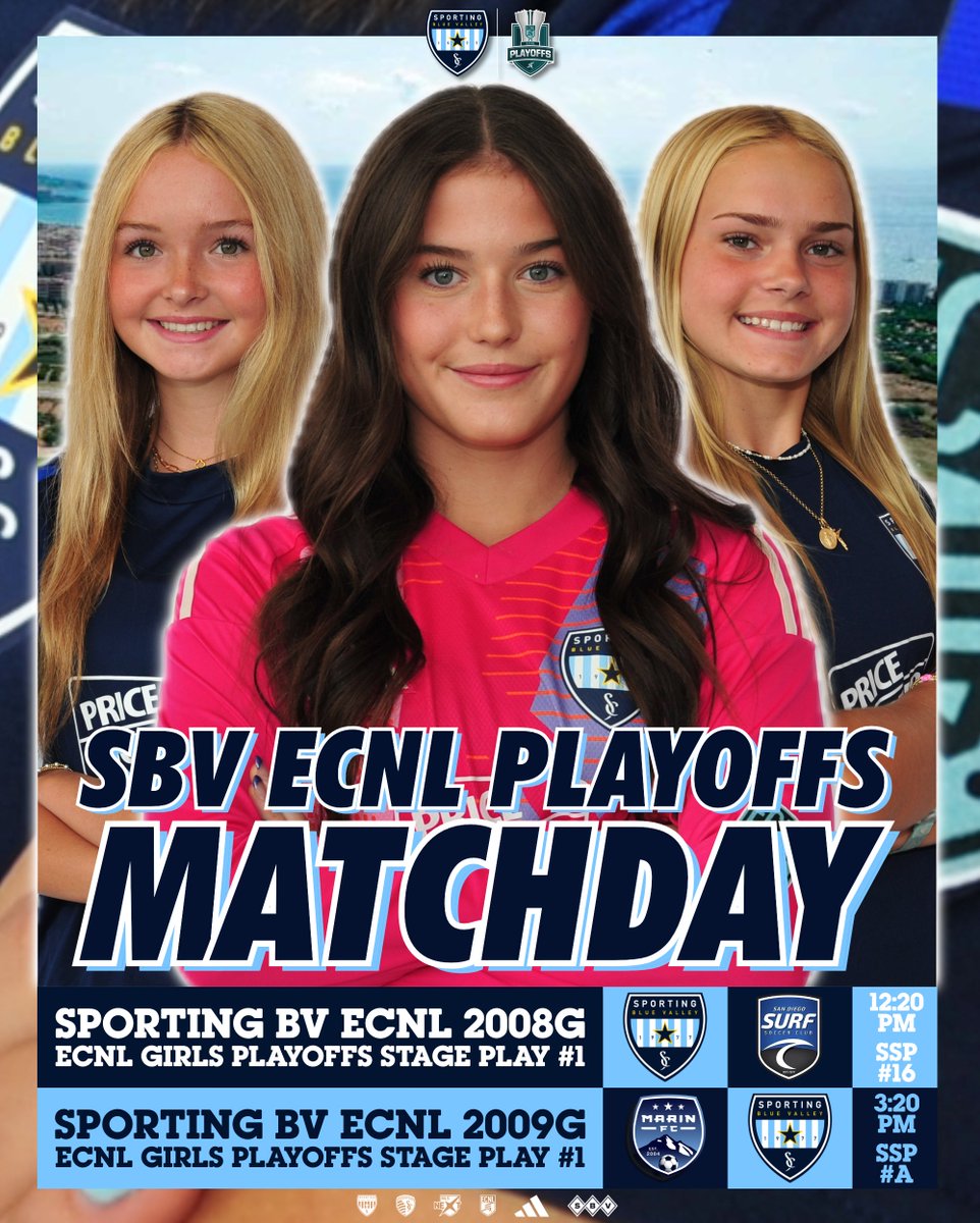 💠GAMETIME! Shoutout to our Sporting BV ECNL ladies kicking off ECNL Playoffs today at 12:20pm PDT!

So proud of their hard work this season, and we can't wait to see them compete in the biggest event of the year. 

Let's go, SBV girls!
