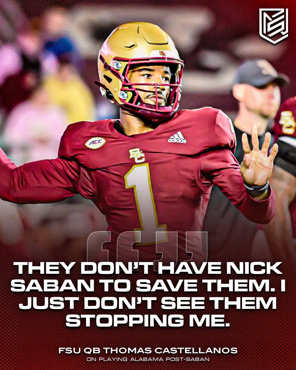 CFN365's tweet image. FSU QB Thomas Castellanos doesn't think Alabama is capable of stopping him in the post-Saban era. 馃憖