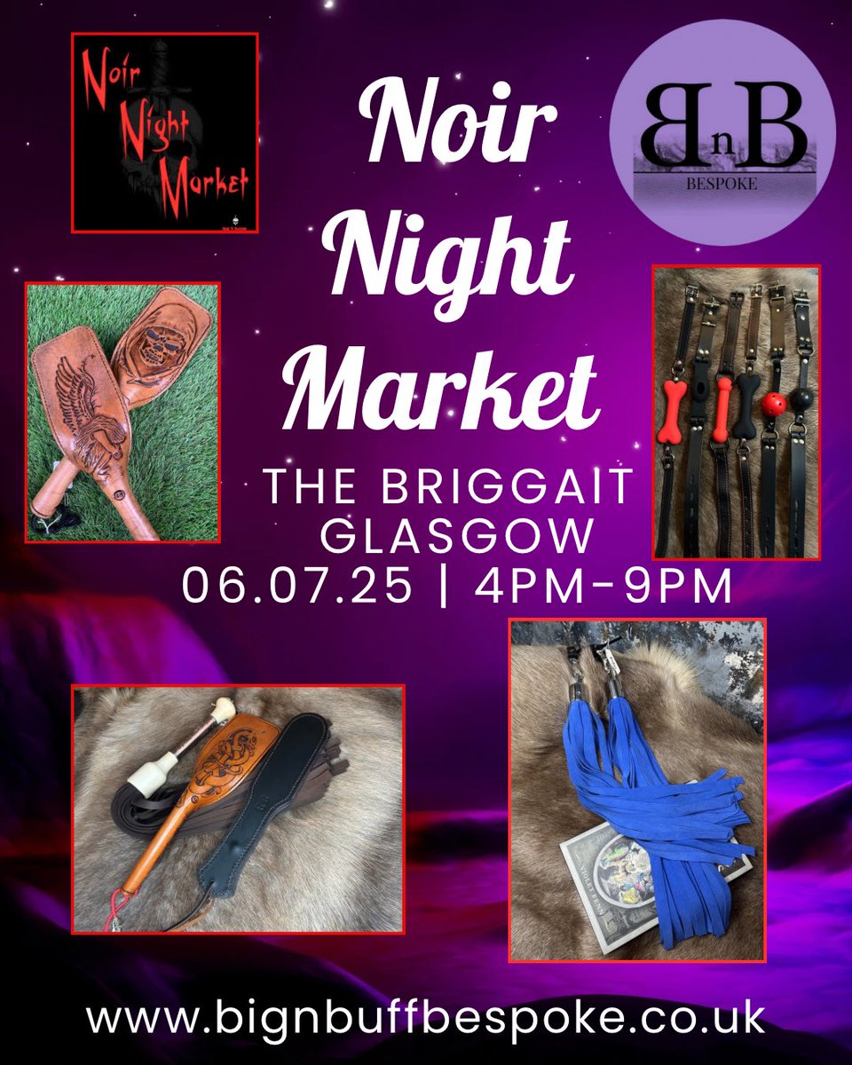 The final prep is underway for our trip to Scotland to Noir Night Market on the 6th July and we cannot wait. Are you joining us? The details can be found here ⬇️ fetlife.com/events/1794727 💜 bignbuffbespoke.co.uk 💜 #glasgow #impacttoys #leather #floggers #bdsm 💜