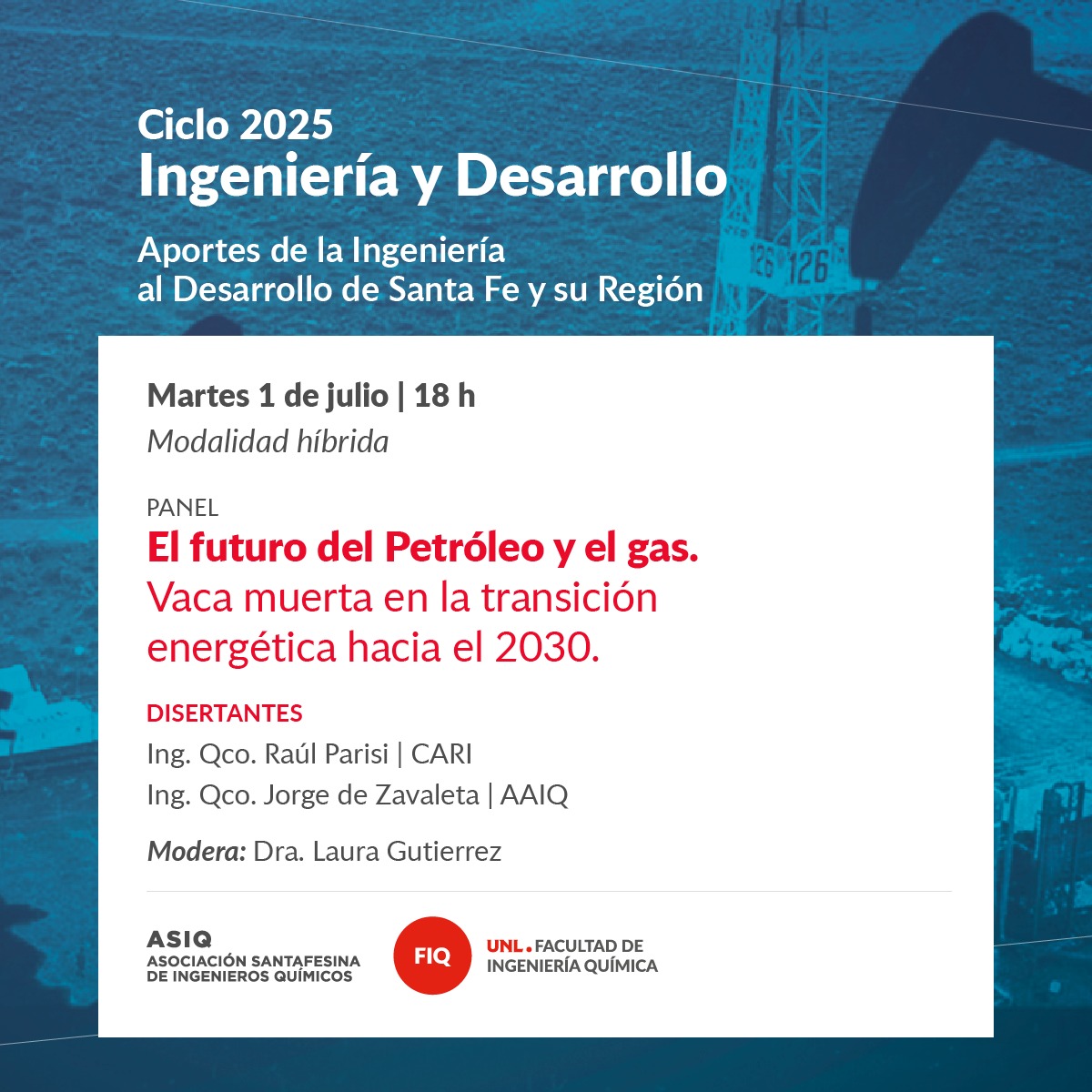 En el marco del 1° de Julio, Día de la Ingeniera Química y del Ingeniero Químico y del Ciclo de Ingeniería y Desarrollo, te invitamos a la charla: ⚡ El futuro del Petróleo y el gas. Vaca muerta en la transición energética hacia el 2030.

👉 unl.edu.ar/agenda/index.p…